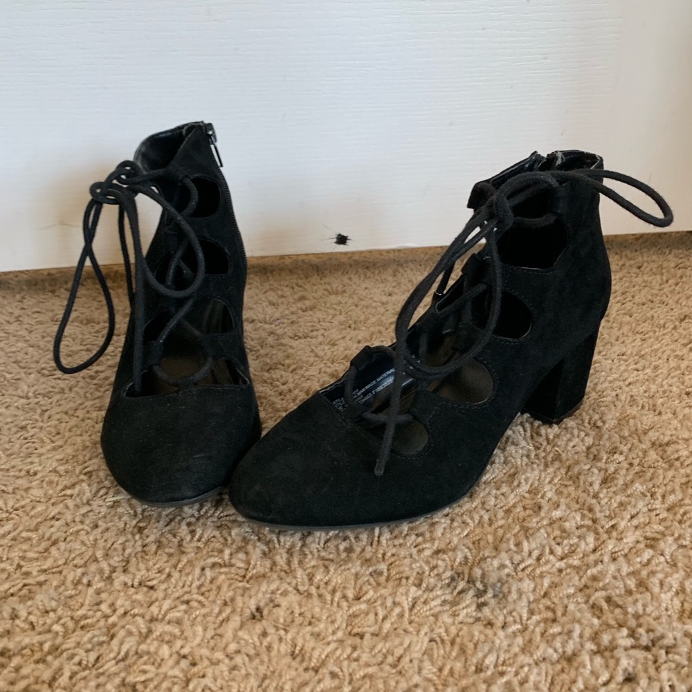 Suede lace up heels